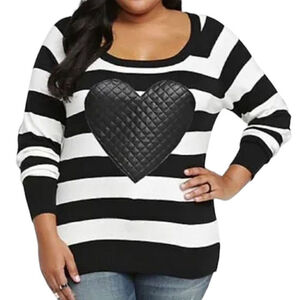 Torrid Y2K Quilted Heart Distressed Striped Elbow Patch Sweater sz 1X Black